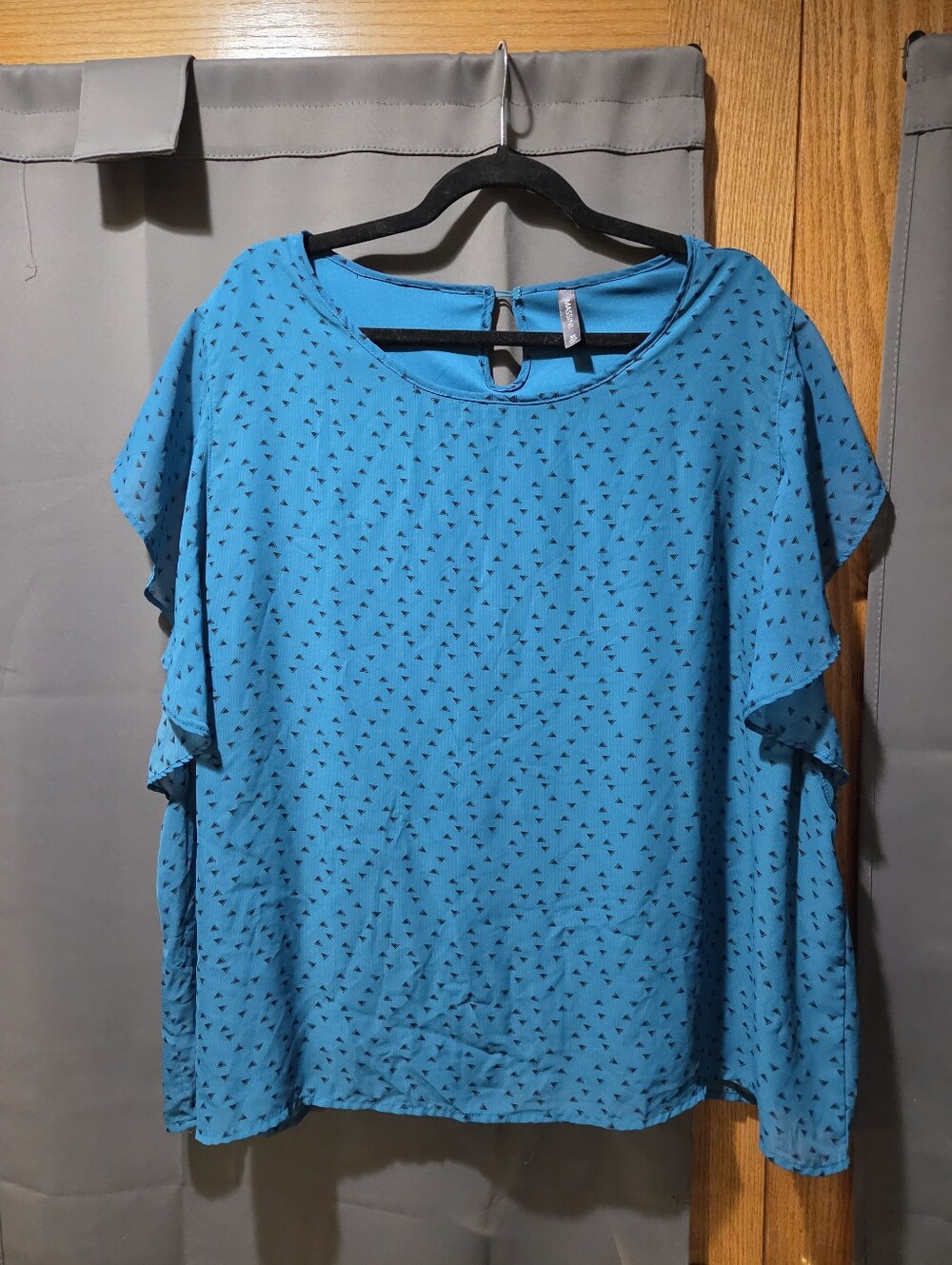 Massini Teal Blue Flutter Sleeve Blouse